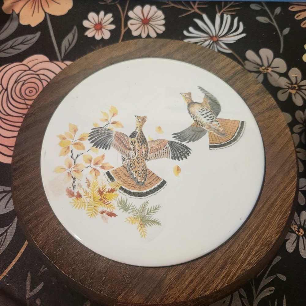 Vintage Vermillion Ceramic & Wood Bird Wall Hangings Set of 2 |